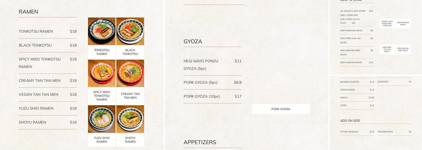 CAMADO RAMEN TAVERN Menu