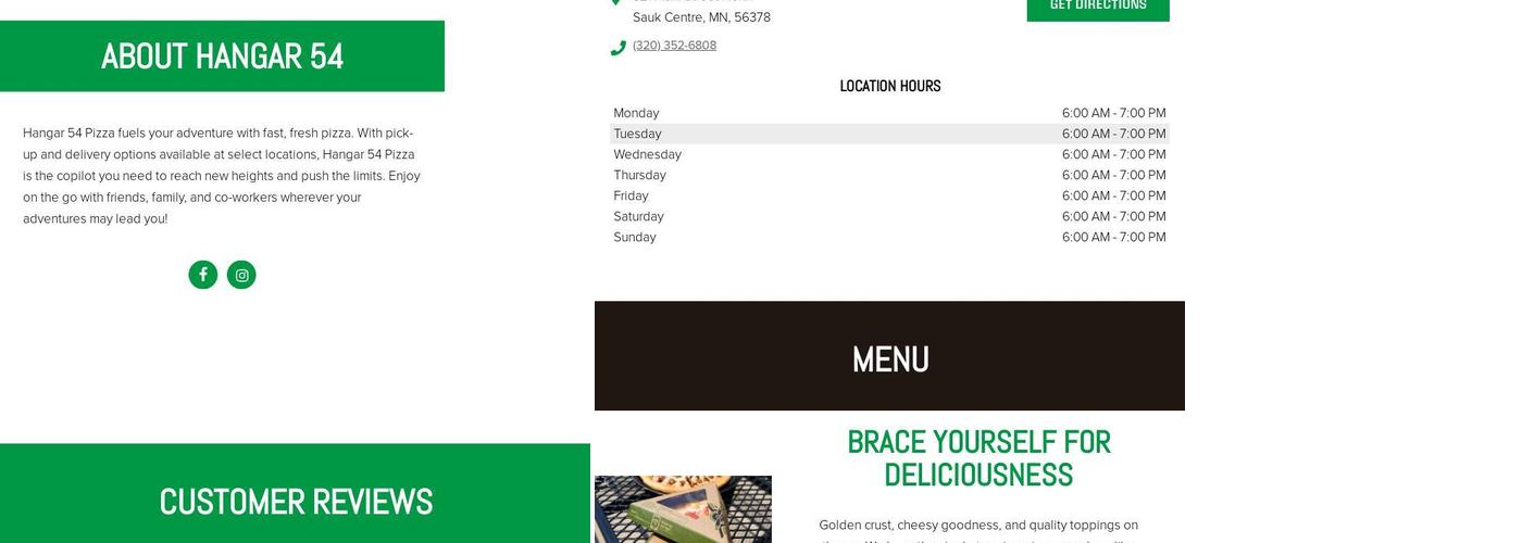 Hangar 54 Pizza Menu