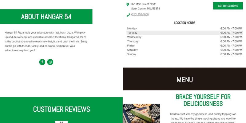 Hangar 54 Pizza Menu