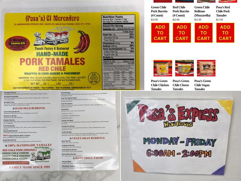 Posa's Express Menu