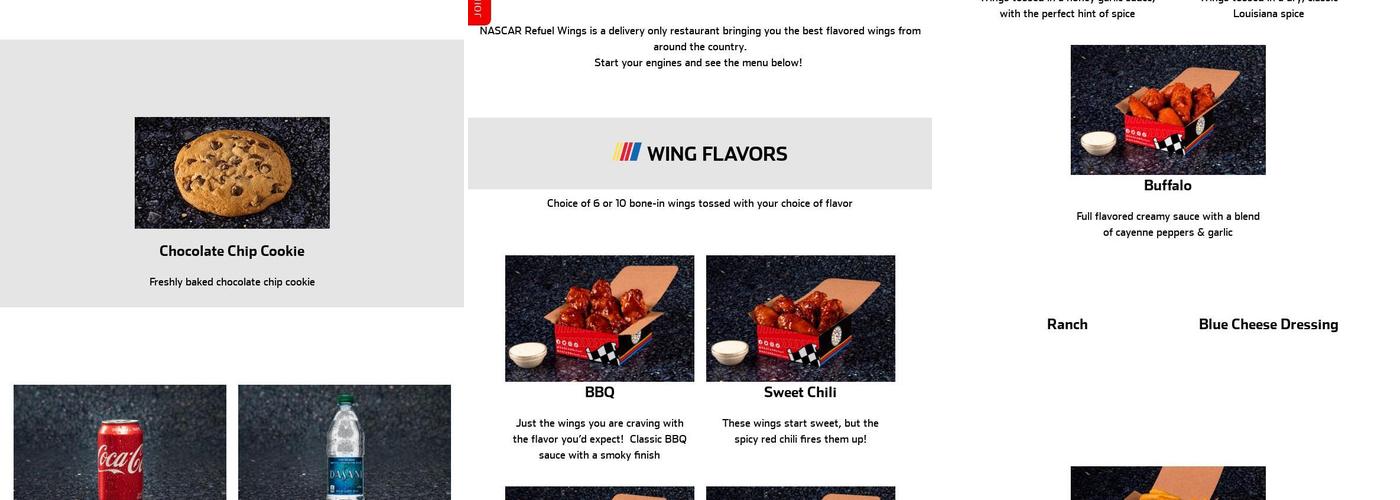 NASCAR Wings Menu