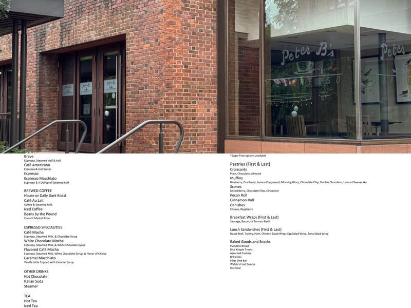 Trinity Library Peter B's Espresso Menu