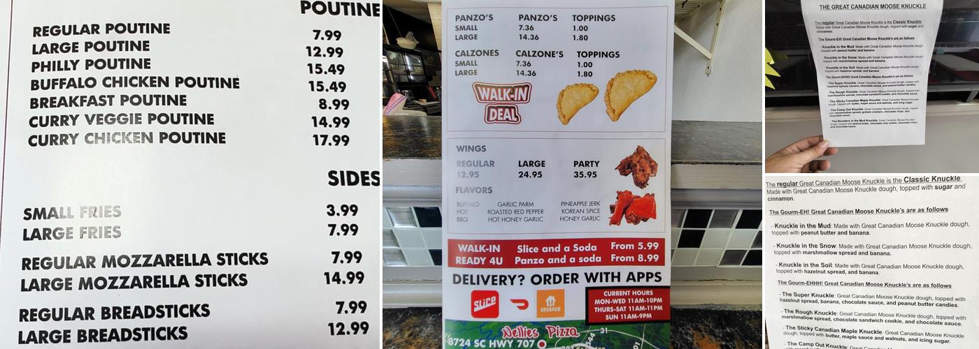Nellies pizza & Poutine Menu