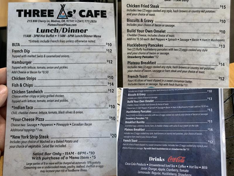 Three TeePee’s Cafe Menu