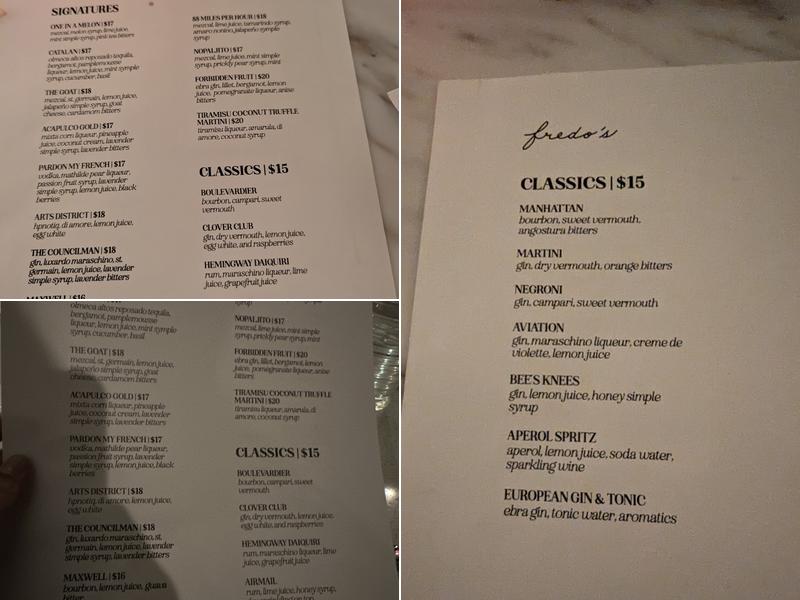 Fredo's Menu