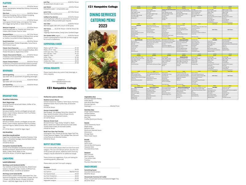 Hampshire College Dining Commons Menu