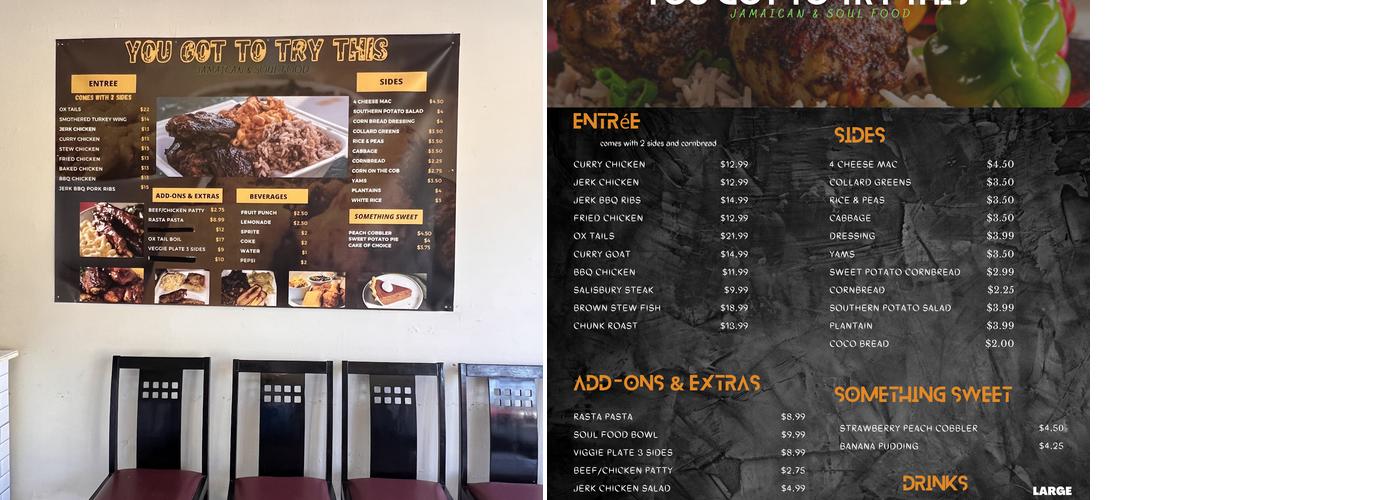 You got to try this Jamaican & Soul Food Menu