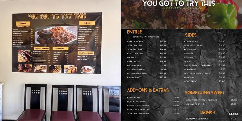 You got to try this Jamaican & Soul Food Menu