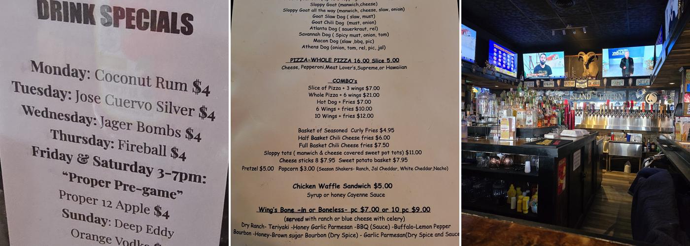 The Goat Island Menu