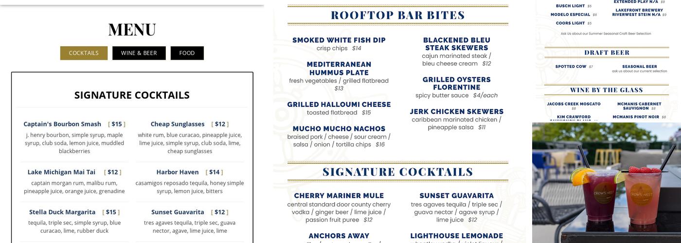 Crow's Nest Rooftop Bar Menu