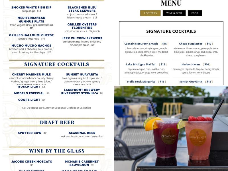 Crow's Nest Rooftop Bar Menu