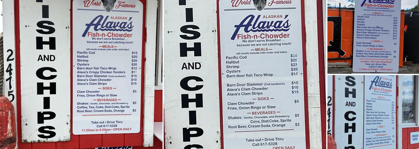 Alava's Fish-n-Chowder Menu