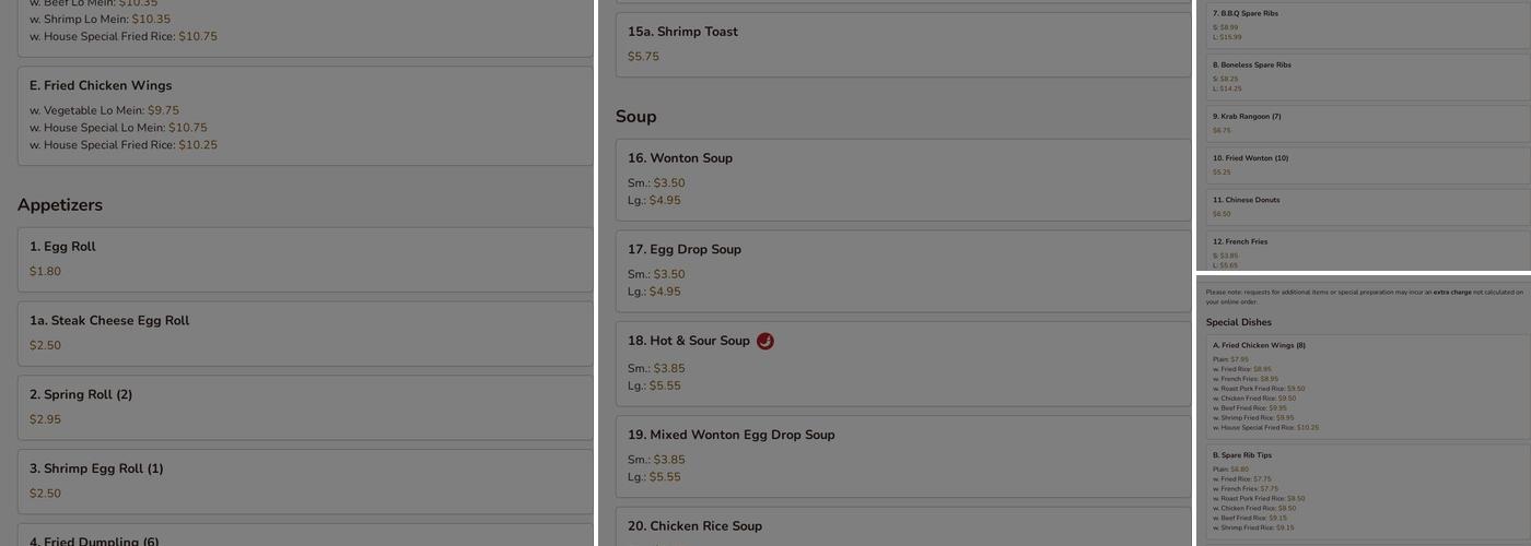 Hong Kong Restaurant Menu