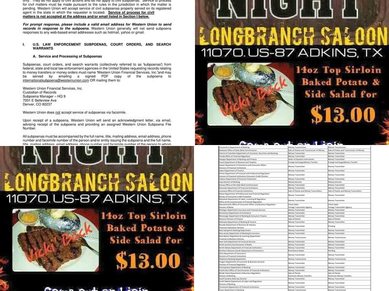 Longbranch Saloon Menu