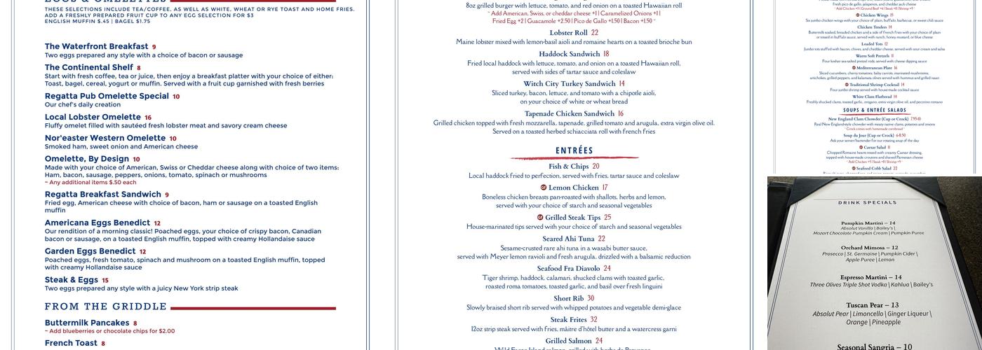 Regatta Pub Menu