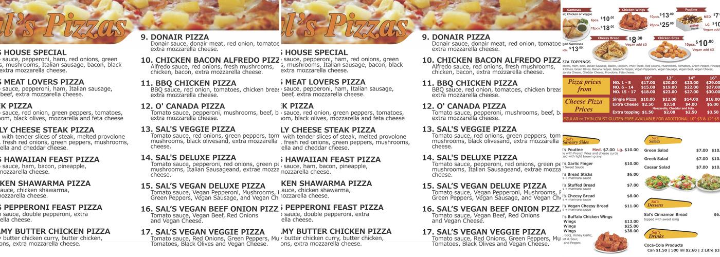 Sal's Pizza Menu