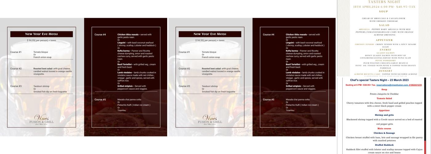Vines Fusion & Grill - Restaurants in Canada Menu
