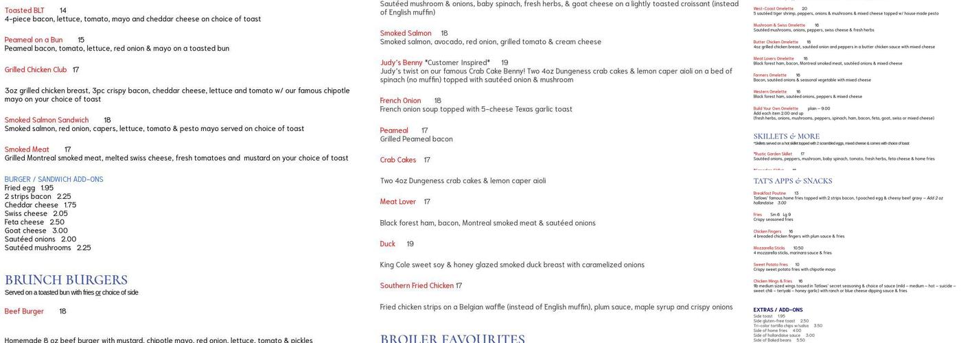 Tatlows Broiler Bar Menu