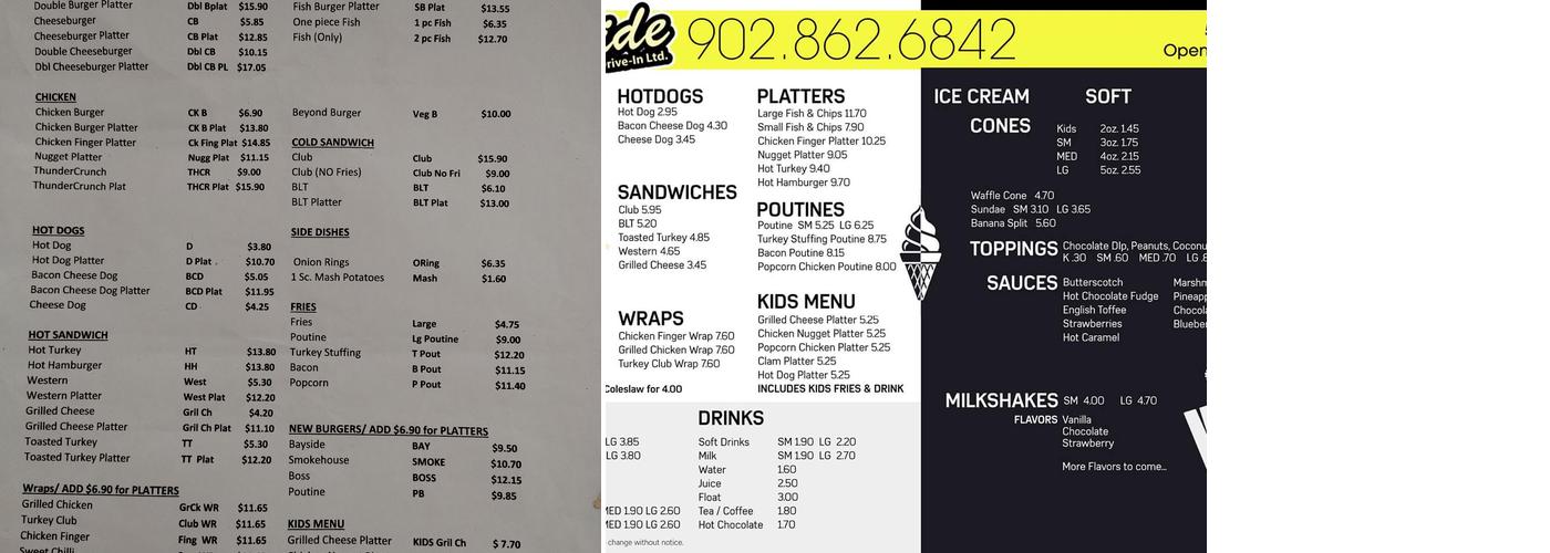 Bayside Ice Cream Menu