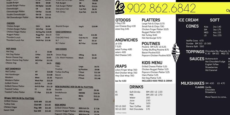 Bayside Ice Cream Menu