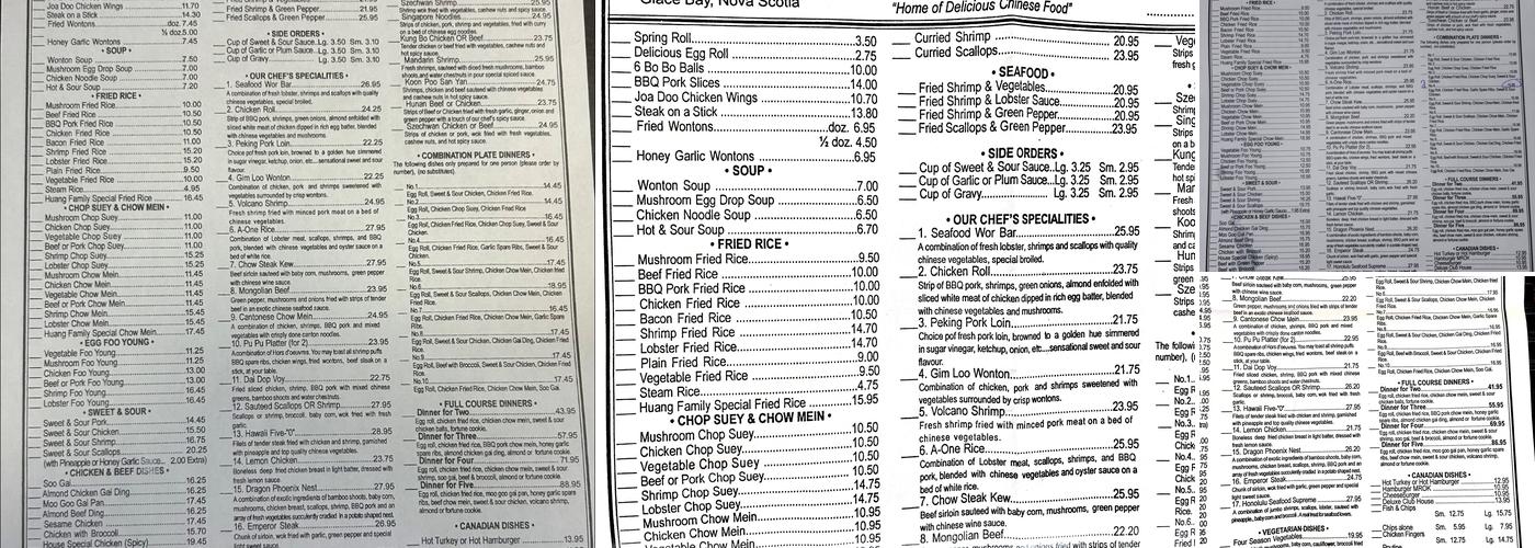 Huangs restaurant Menu