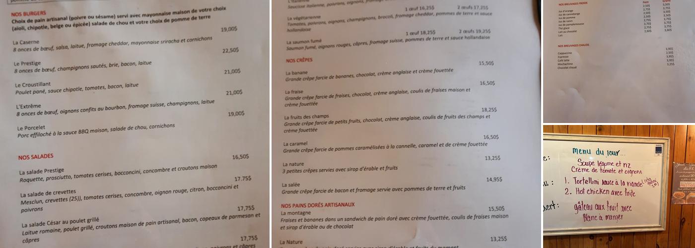 Restaurant Le Prestige Menu