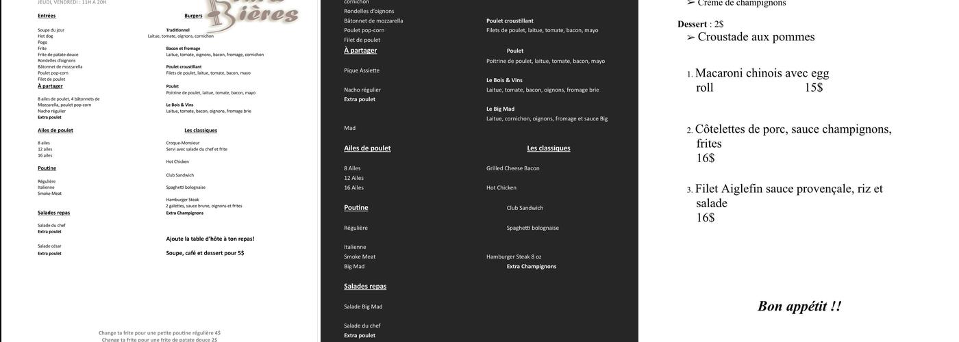 Bois Vin Et Bières Menu