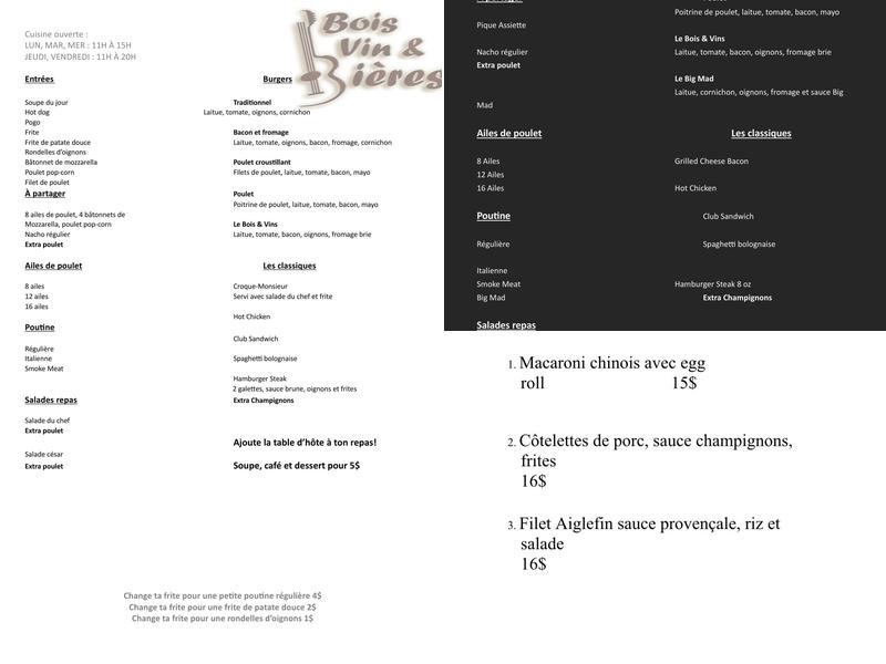 Bois Vin Et Bières Menu
