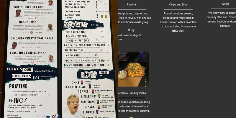 Britbar Menu