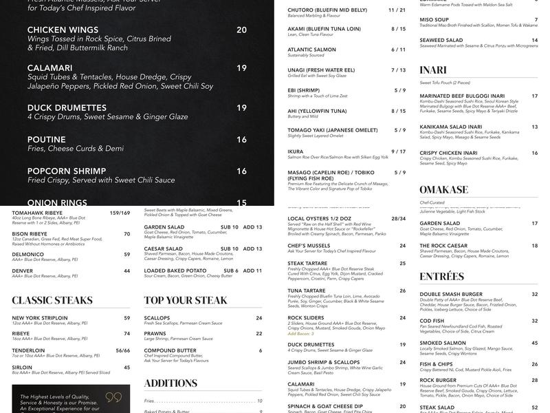 The Rock Steakhouse Bar & Grill Menu