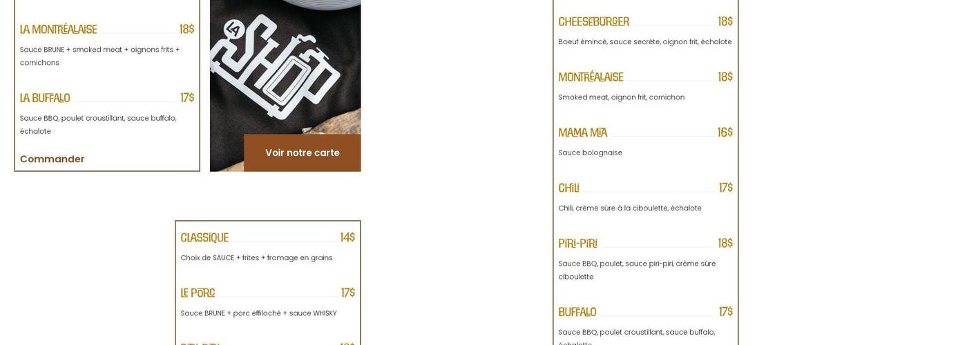 LA SHOP À POUTINE Menu