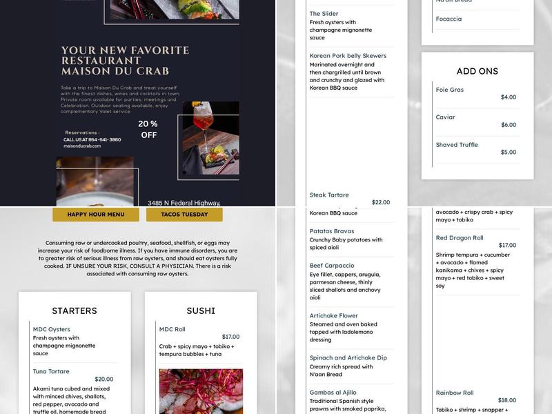 Maison Du Crab Menu