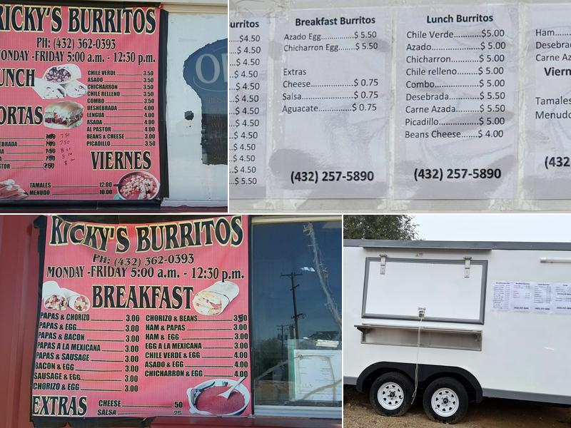 Rickys burritos Menu