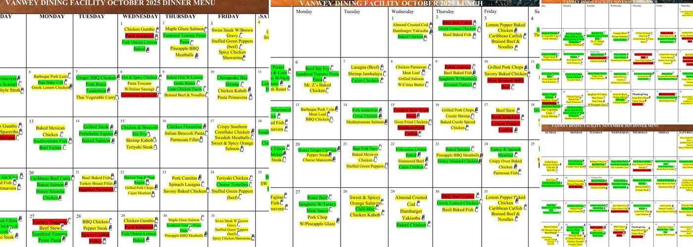 Vanwey Dining Facility Menu
