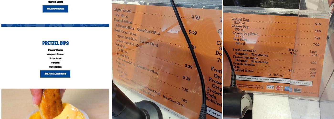 Wetzel's Pretzels Menu
