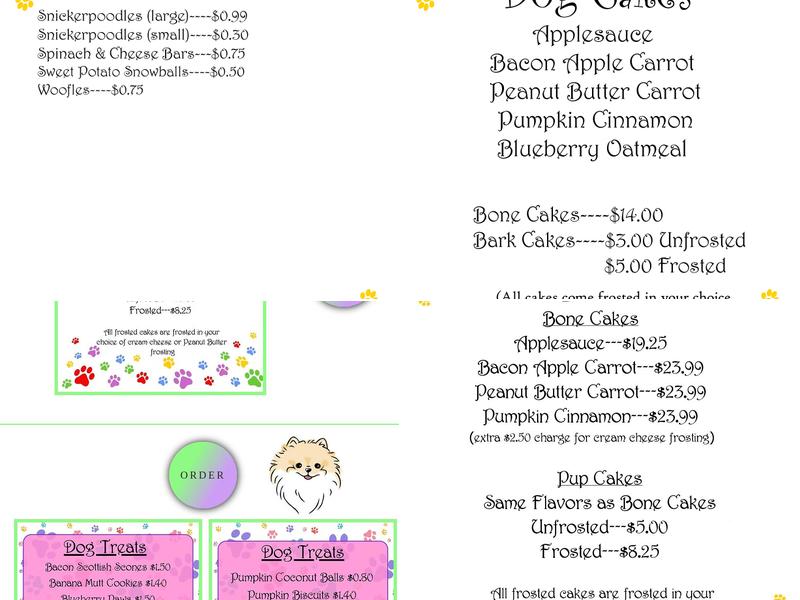 Roxy & Mya's Dog Bakery Menu