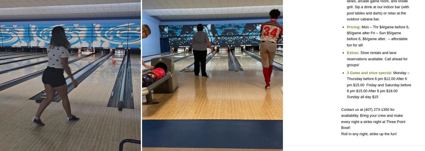 Three Point Bowling Menu