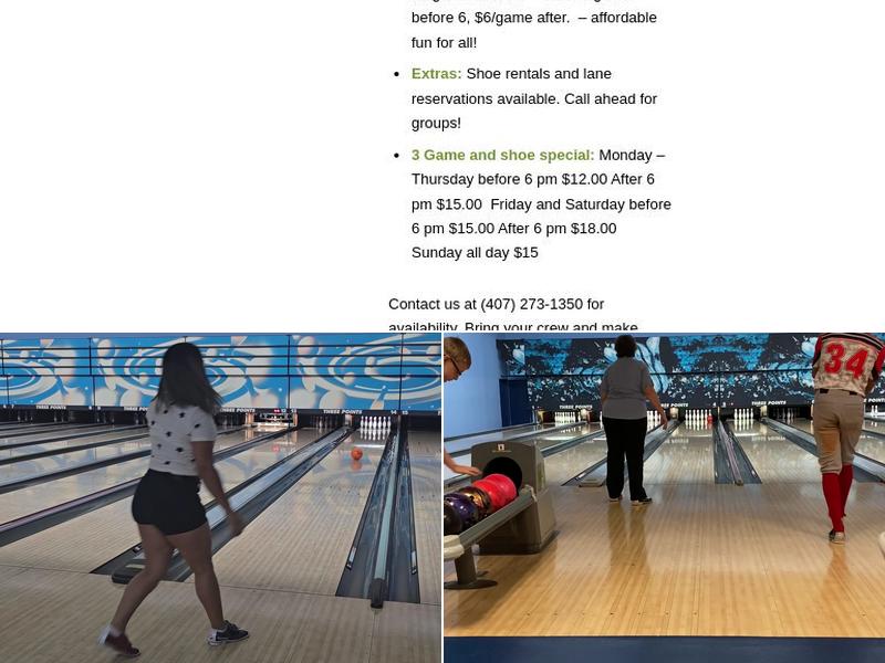 Three Point Bowling Menu