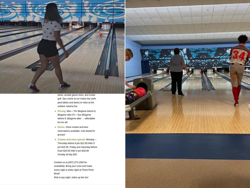 Three Point Bowling Menu
