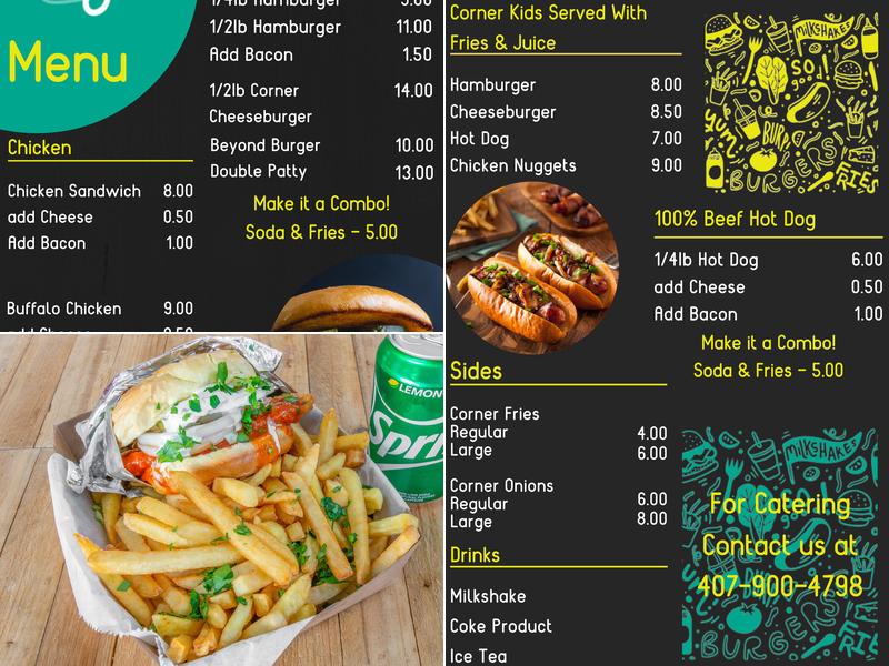 Corner Burger Menu