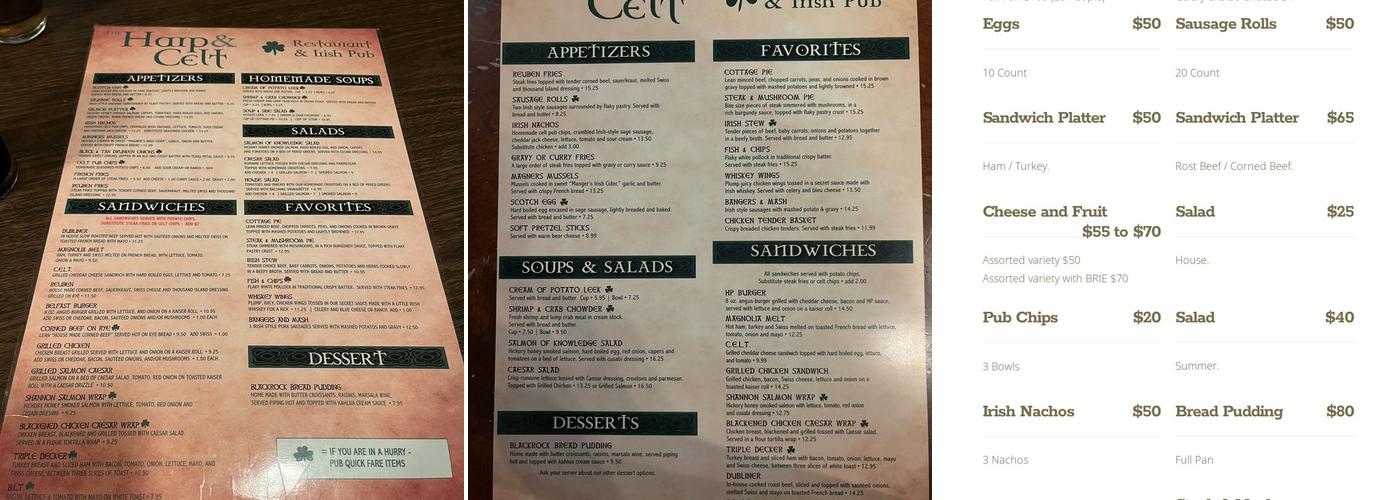 The Soccer Republic at Harp & Celt Menu