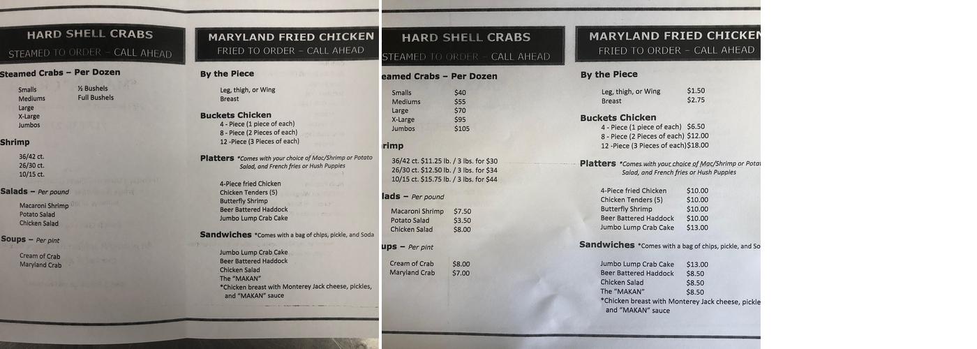 MAKAN Crabs Menu