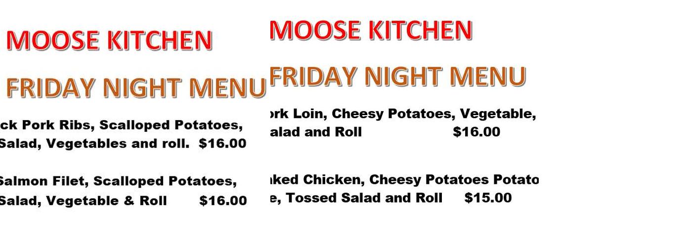 Moose lodge Menu