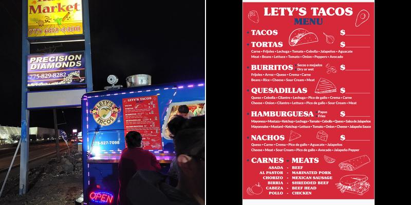 Lety’s Tacos Menu
