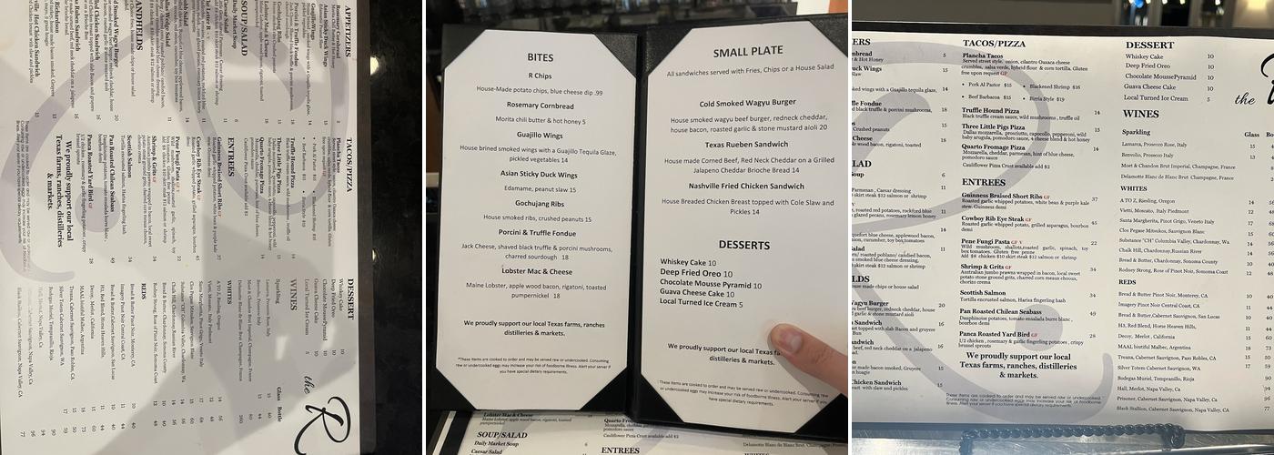 The R at Renaissance Richardson Menu