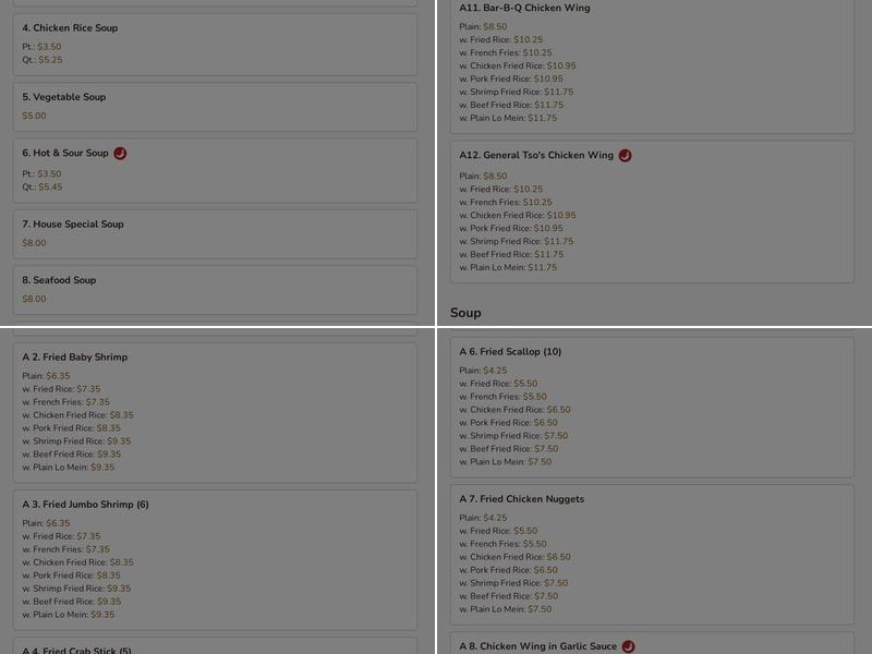 New China Dragon Menu