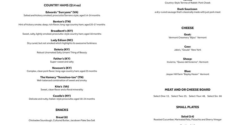 & Sons Buttery Menu