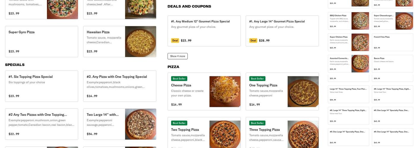 Sacramento Pizza Connection Menu