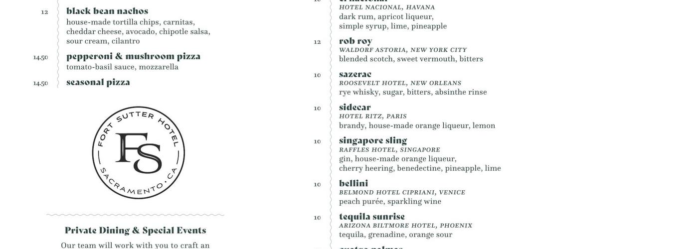 Four Palms Menu