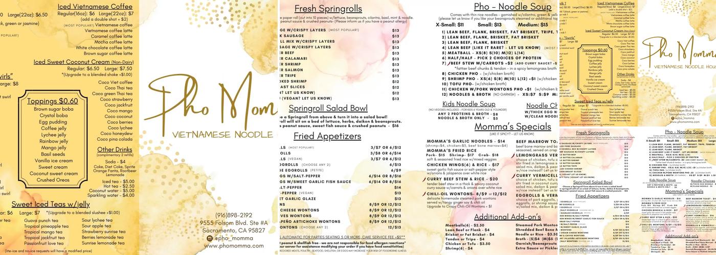 Pho Momma Menu